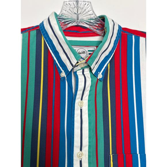 Vintage Sears Striped Cotton Short Sleeve Shirt 80s 90s Retro large - Picture 4 of 12